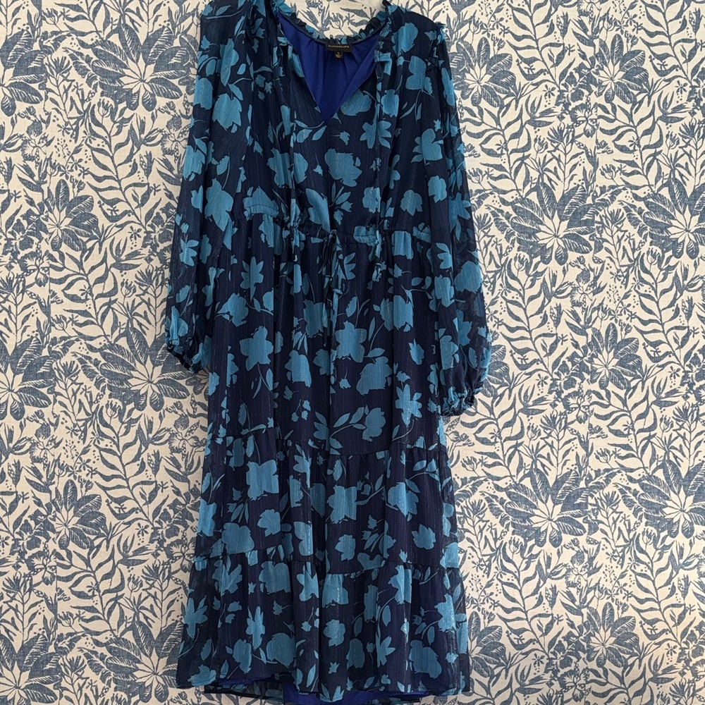 Vici - Sugarlips Navy and Teal Floral Tiered Dress